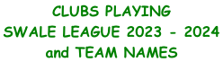 CLUBS PLAYING  SWALE LEAGUE 2023 - 2024  and TEAM NAMES